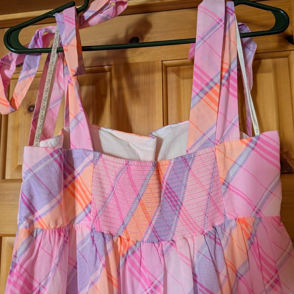 Lilly Pulitzer Anlee Pink Isle Madras Plaid Cotton Tier Dress size 12 - Picture 3 of 7
